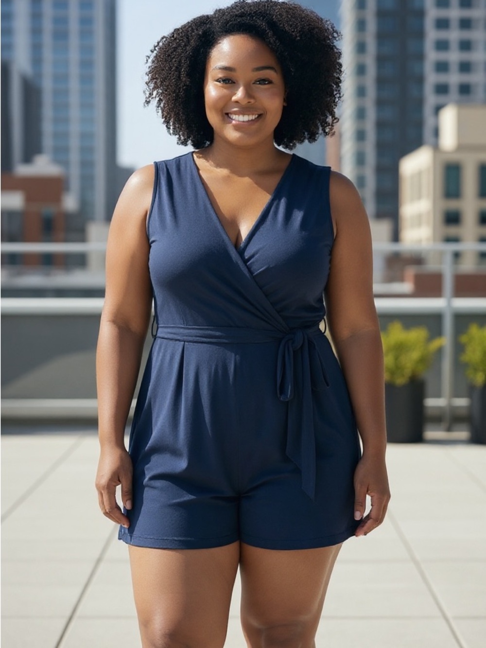 Women’s Emma & Michele Navy Sleeveless Wrap-Front Romper Size Medium